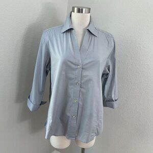 Foxcroft Womens Large Gray Non Iron Stretch Button Down Shirt 3/4 Sleeve Blouse